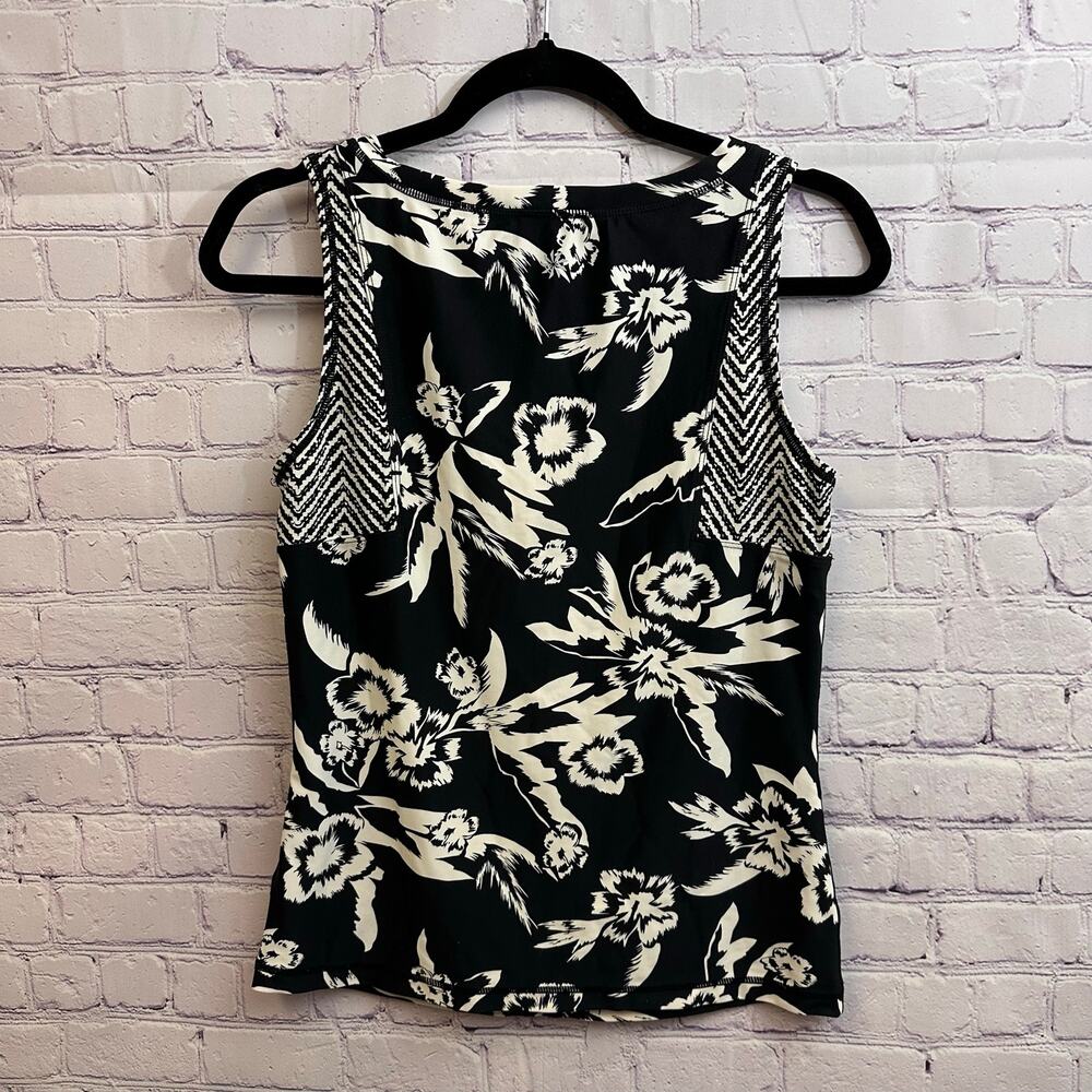 Athleta Molokai Rash Guard Tank Top Black Cream Floral Women's Small Beach - Picture 5 of 10